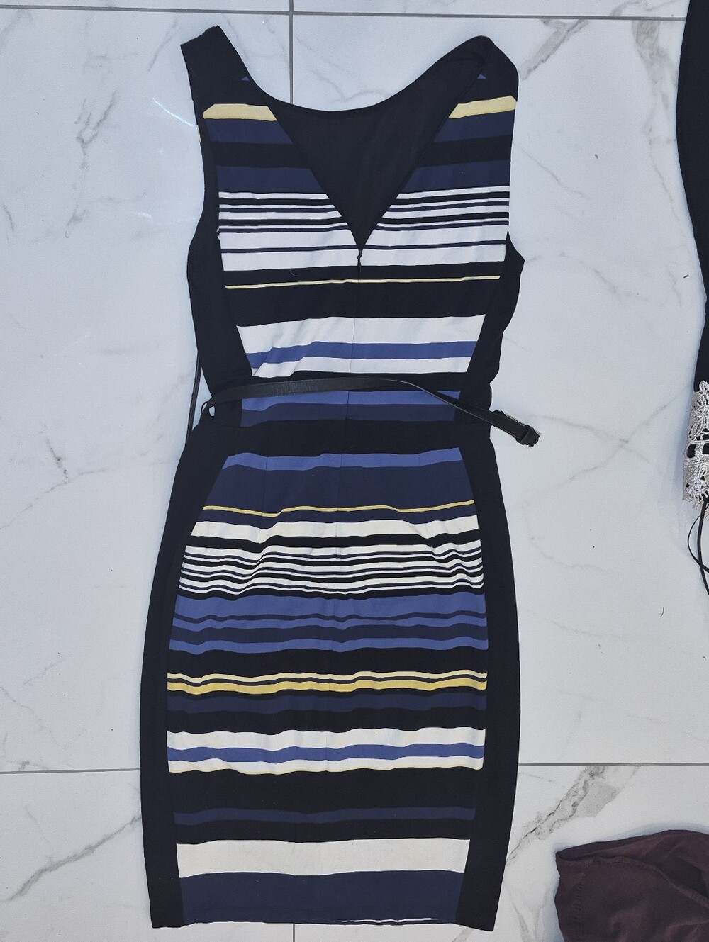 White House Black Market Black and Blue Striped Sheath Dress